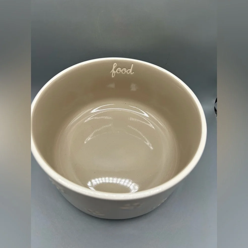 Rae Dunn FOOD Pet Dog Bowl With Paw Prints And Tan Details Classic Farmhouse NEW